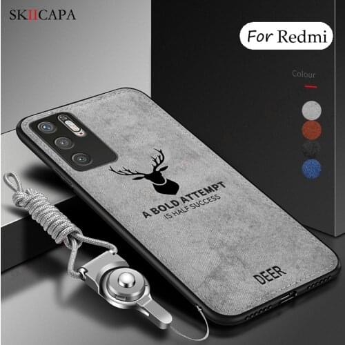 Canvas Elk Pattern Cloth Phone Case For Redmi Note 10 Pro 5G K40 K30 Pro Plus 10X POCO M3 F3 M3 Pro Necklace Strap Lanyard Cover