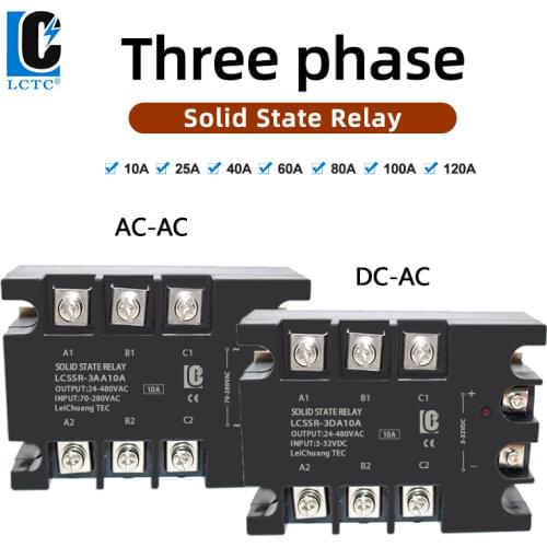 Three-phase Solid state relay SSR 10A-120A AC control AC SSR, 70-280VAC to 24-280VAC