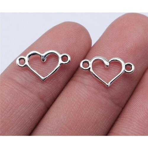 WYSIWYG 40pcs 15x9mm Antique Silver Color Hollow Heart Connector Charms For Jewelry Making DIY Jewelry Findings