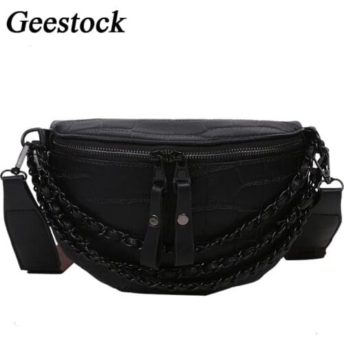Geestock Womens Fanny Pack Stone Pattern Waist Bag PU Leather Thick Chain Crossbody Chest Bag Female Belt Bag Designer Handbag