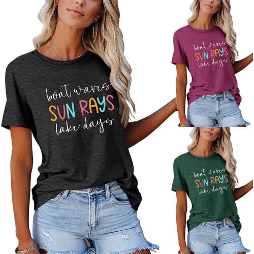 Women T Shirt SUNRAYS Print Harajuku T Shirt Leisure Fashion Aesthetic Tshirt Funny Top Tees Female T-Shirts Woman Clothes