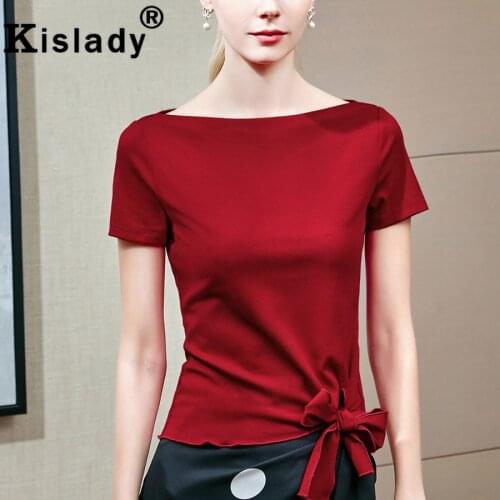 Spring Summer Women Slash Neck Regular Sleeve Bow Gothic Shirt 2020 Kislady Sexy OL Tops Harajuku Shirt Korean Simple Clothes