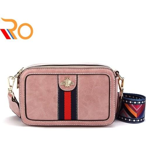 Women Camera Bag Stripe Bee Decoration Small Square Colour Wide Shoulder Strap 2019 Girl Fashion Single Shoulder Famous Designer