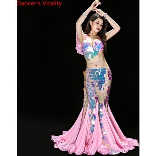 Bellydance Clothes Mermaid Sexy Long Dress Sequin Womens Oriental Belly Dance Costumes for Sale Dancing Outfits Bra+skirt Suit