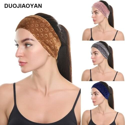 DUOJIAOYAN Women Button Headband Fashion Sports Hair Hoop Accessories Girls Fabric Velvet Hairband