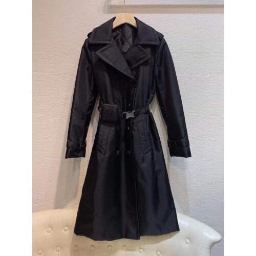 2021 Spring Fall Single Breasted Belted Pouch Decorated Nylon Black Gothic Street Style Trench Rain Coat