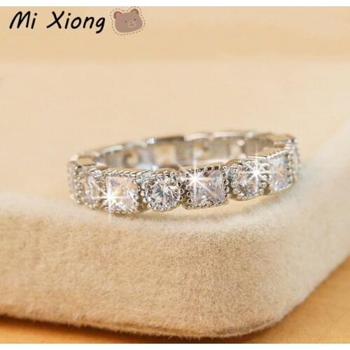 Mi Xiong 925 Sterling Silver Designer Original Round Square Diamond Wedding Rings Womens Creative Craft Charm Cute Brand Jewelry