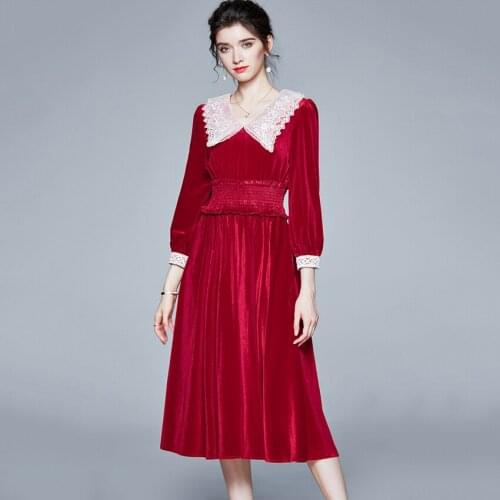 Women Autumn Winter Vintage Velvet Dress Female High Quality Designer Party Dresses Runway Vestidos Robe Femme