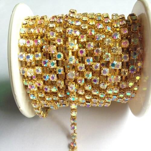 10 yards/roll crystal ab chain SS6 to SS38 gold base new style diy beauty accessories rhinestone chain