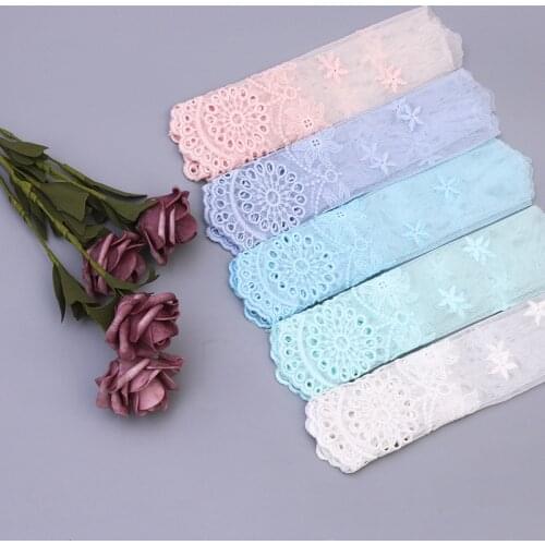 1Y Embroidered Lace Flower Cotton Fabric for Handwork Kids Doll Summer Apparel Dress Shirt Craft Handwork Wide 19CM