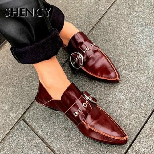 2020 Luxury Women Pointed Toe Ring Belt Loafers Slip-on Casual Officical Elegance Footwear Ladies Sandals