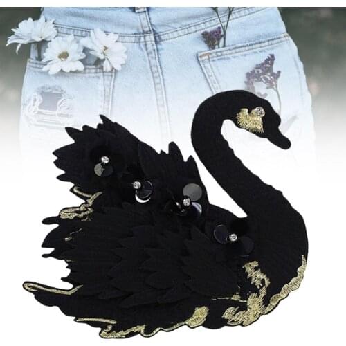 3D Flower Beaded Swan DIY Embroidery Patch Applique Clothing Hat Pants Sticker Cute Patches On Clothes DIY Accessory
