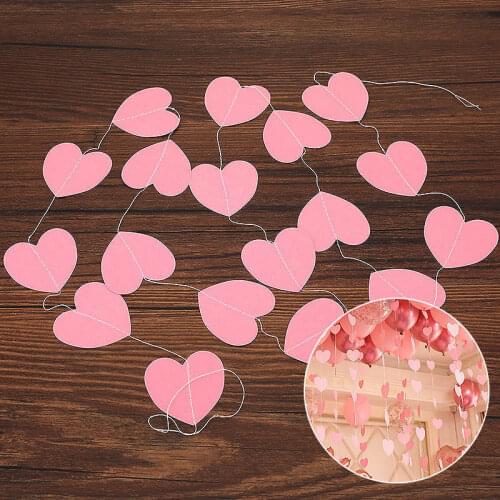 5M 40Hearts Pink Paper Garland Wedding Banner Wall Hanging String Bunting Flags Baby Shower Birthday Wedding Party Decorations