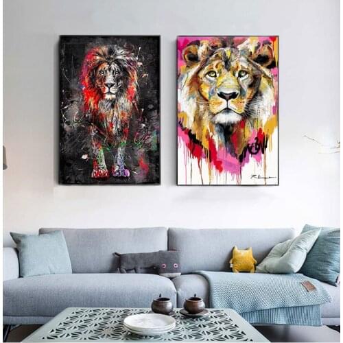 Abstract Colorful Lion Painting Modern Animal Wall Art Picture Cuadros for Artwork Canvas Painting Home Decoration