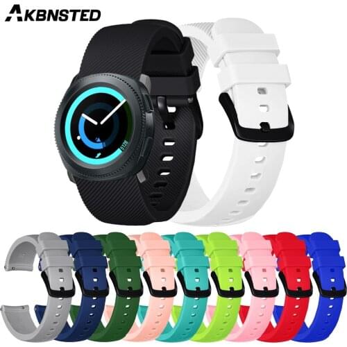 AKBNSTED 20mm Soft Silicone Sport Strap For Samsung Gear Sport Metal Buckle Band SmartWatch band For Huami Amazfit Bip Youth