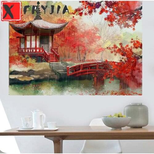 Needlework Diamond Painting Natural landscape fiery leaf garden Diamond Embroidery All Drill Rhinestone Mosaic Picture decor