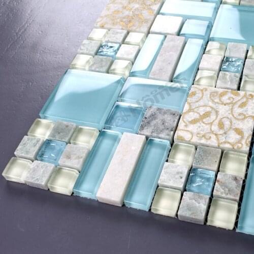 Express shipping free!! LiteGlow glass and stone mosaic blue color and white color, Homer Mosaic HME6012, home improvement