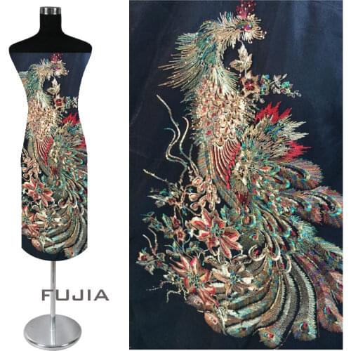 Large ganza sequins Embroidered Lace Fabric Applique Phoenix Applique patches for clothing sewing DIY Accessories trim