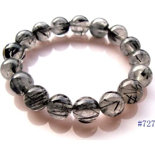 Natural Black Rutilated Quartz Round Beads 11.5mm~12mm Bracelet Women Man Jewelry Accessories Weddings Parties Birthday Gift