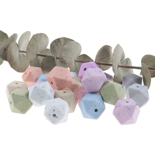 100pcs Speckled Silicone Beads Hexagon 14mm Baby Teether Babies Newborn Food Grade Silicone Teething Necklace Bead BPA Free