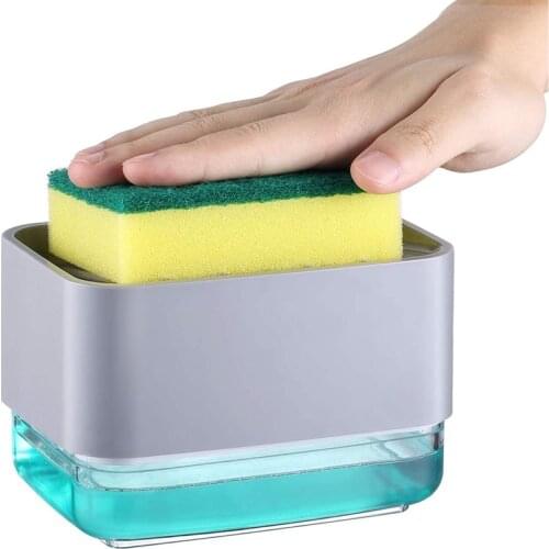 Soap Dispenser for Kitchen and Hand Pump Sponge Holder 2-In-1 Design, Dish Soap Dispenser, Counter Top Sink Dispenser