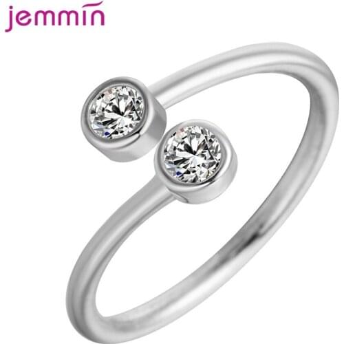 Elegant 925 Sterling Silver Luxury Crystal Two Stone Rings For Women Jewelry Fashion Open Adjustable Finger Ring
