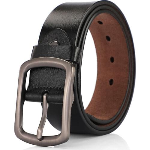 LannyQveen 100% cowhide genuine leather belt pin buckle alloy belts for men high quality male belts free shipping