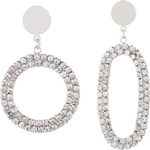 Fashion Personality Exaggerated Rhinestone Circular Elliptical Asymmetric Studs 180710-13