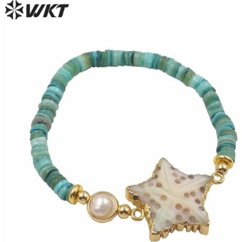 MPB008 NEW Design summer style boho beads bracelet lady shambahala strand beads bracelet natural shell star charm beads bracelet