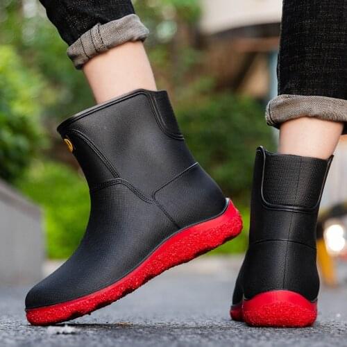 New Type of Mens Rain Boots Middle Rain Boots Non-slip Water Shoes Short Rubber Shoes Kitchen Wash Car Fishing Work Rain Shoes