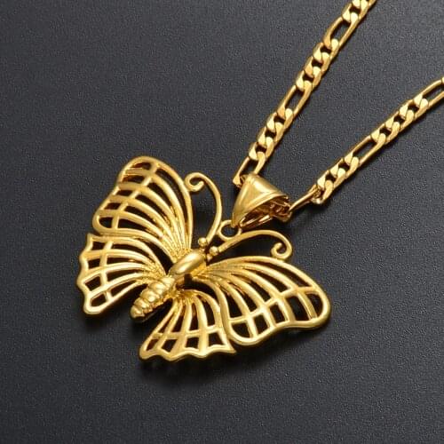 Anniyo Gold Butterfly Pendant Chain Necklaces for Women Girls Gold Color Insect Jewelry Ornament Gifts #071202
