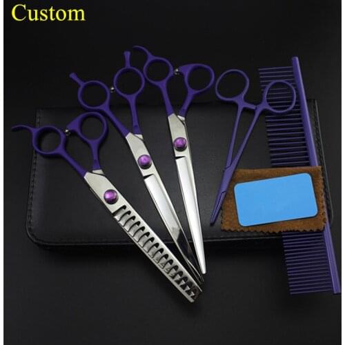 Custom 5 kit Professional japan 7 '' Violet Pet dog grooming hair scissors cutting shears thinning barber hairdressing scissors