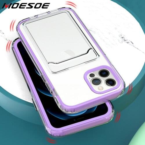 Shockproof Transparent Hybrid Case Cover For iPhone 12 11 Pro Max Mini XR XS 8 7 Plus X XS Max Multi-function Card Case Cover
