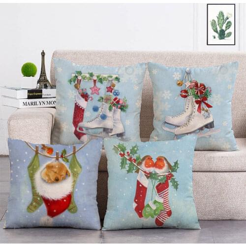 Chrismtas Flower Garland Cotton Linen Cushion Cover Merry Christmas Decorations for Home New Year Gift Xmas Party Supplie T329
