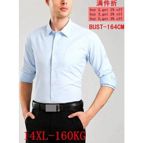 Mens Large size 10XL 11XL 12XL 13XL 14XL Long Sleeve Twill Lapel Business Office 13 Color Wedding Blue Shirt 6XL 7XL 8XL 9XL