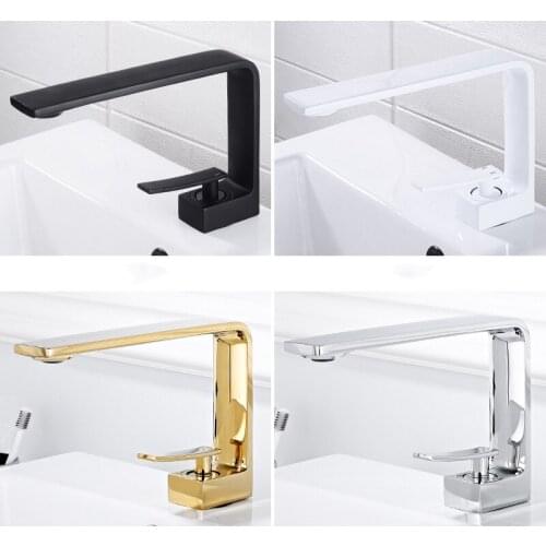 Solid Brass Bathroom Basin Faucets Gold Hot & Cold Sink Mixer Crane Taps Single Handle Deck Mounted Creative White/Chrome/Black