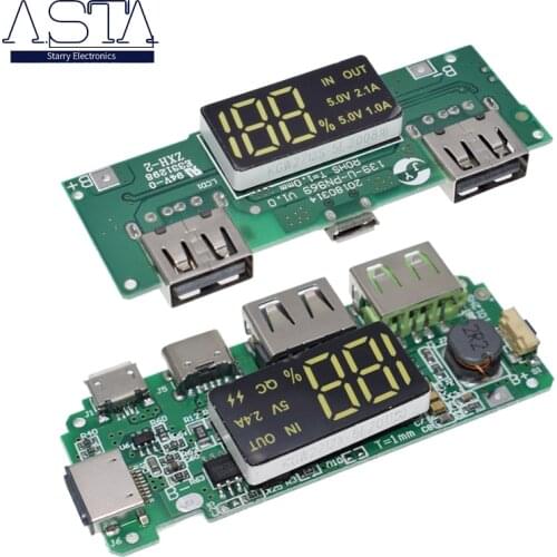 LED Dual USB 5V 2.4A Micro/Type-C USB Mobile Power Bank 18650 Charging Module Lithium Battery Charger Board Circuit Protection