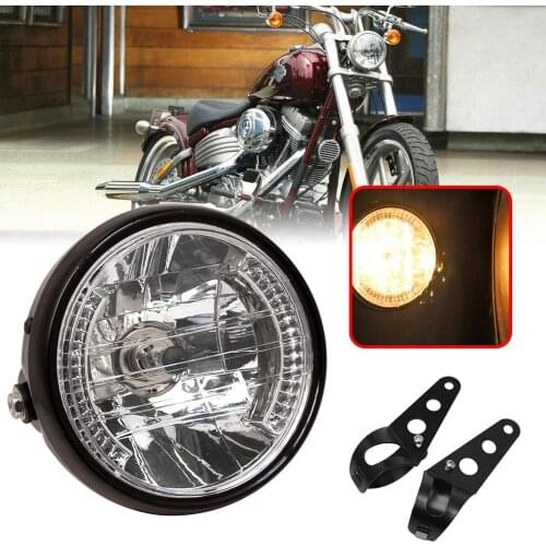 Universal 7" 12v Motorcycle Round Headlight Turn Signal light + Mount Bracket For Harley Bobber Honda Yamaha Kawasaki Cafe Racer