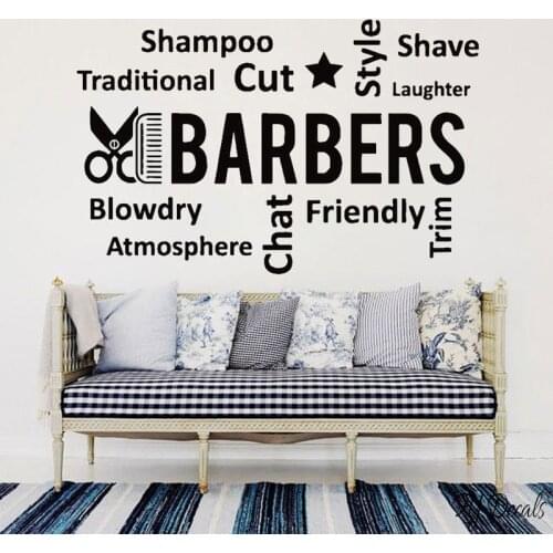 Barber Shop Vinyl Wall Sticker Hairdresser Quote Wall Decals Comb Scissor Beauty Salon Decoration Barber Shop Vinyl Poster L724
