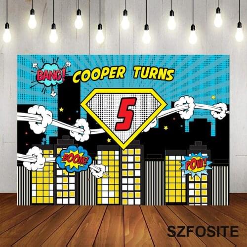 Night Lights Bustling City Superhero Cartoon Backdrop Boy Birthday Party Table Decoration Photography Photo Kid Vinyl Background