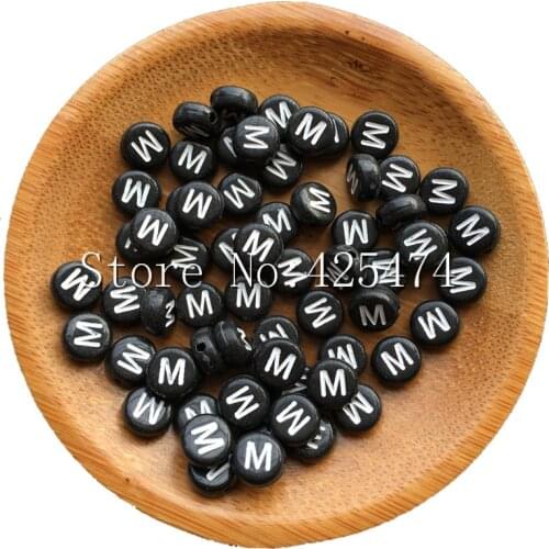 High Quality Acrylic Letter Beads Single Initial M Printing Flat Coin Round Acrylic Plastic Spacer Alphabet Beads 4*7MM 500PCs
