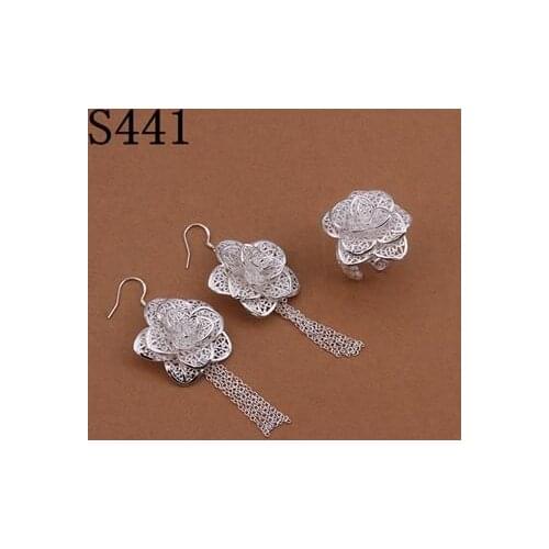 S441 Lovely Silver Color Jewelry Sets Silver Gorgeous Jewelry Earring Ring Free Shipping Charm Christmas Gifts Fashion Jewelry