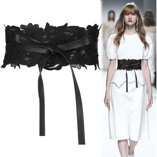 2020 Women Lace Belt Bandage Waist Cover Wide Waistband Fashionable And Versatile Wear Decorative Shirt With Dress Black White