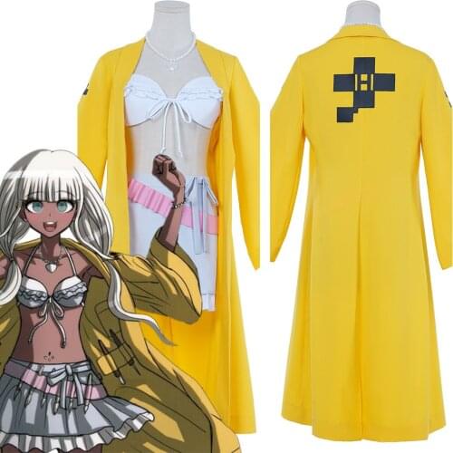 Anime Danganronpa Yonaga Angie Cosplay Costume Yellow Trench Coat Bikini Suit Halloween Carnival Costume
