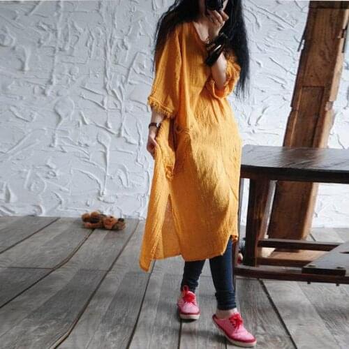 Literature Irregular Women Dress Vestidos 2017 Origial Design Cotton Linen Dress Loose Frayed Tassel Long Sleeve Casual Dresses