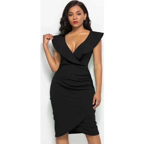 2021 Summer Womens V-Cut Pleated Tight Dress