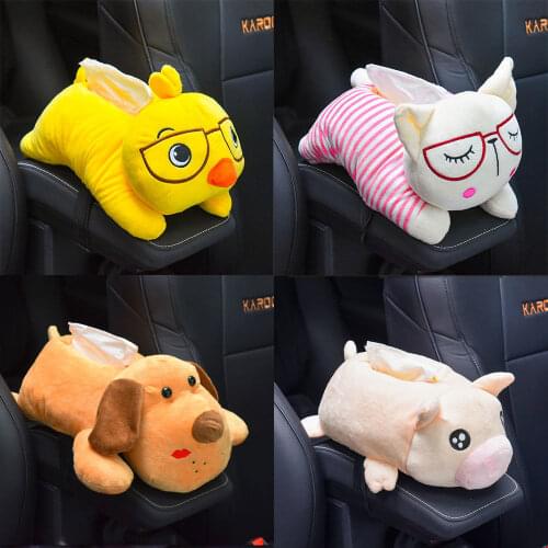 1pc 31cm cartoon printing cock chicken husky dog cat hanging plush armrest box paper towel case Vehicle tissue stuffed toy gift