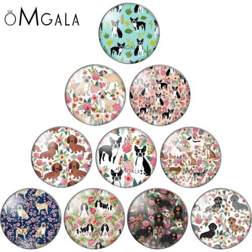 Flowers And Dogs Patterns 10pcs 10mm/12mm/14mm/16mm/18mm/20mm/25mm Round photo glass cabochon demo flat back Making findings