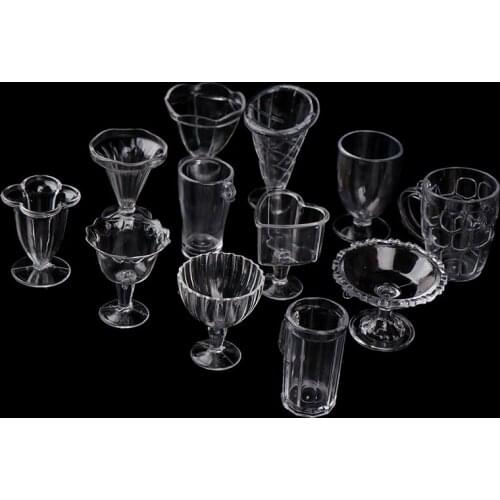 12Pcs/Set 1:12 Dollhouse Mini Transparent DIY Pretend Play Kitchenware Toy Drink Cups Dish Tableware Miniatures