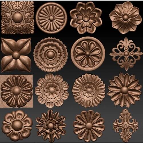16pcs Decor Flower 3d STL Model for CNC Router 3D Printer Artcam Aspire Carving 3D furniture decoration Decor